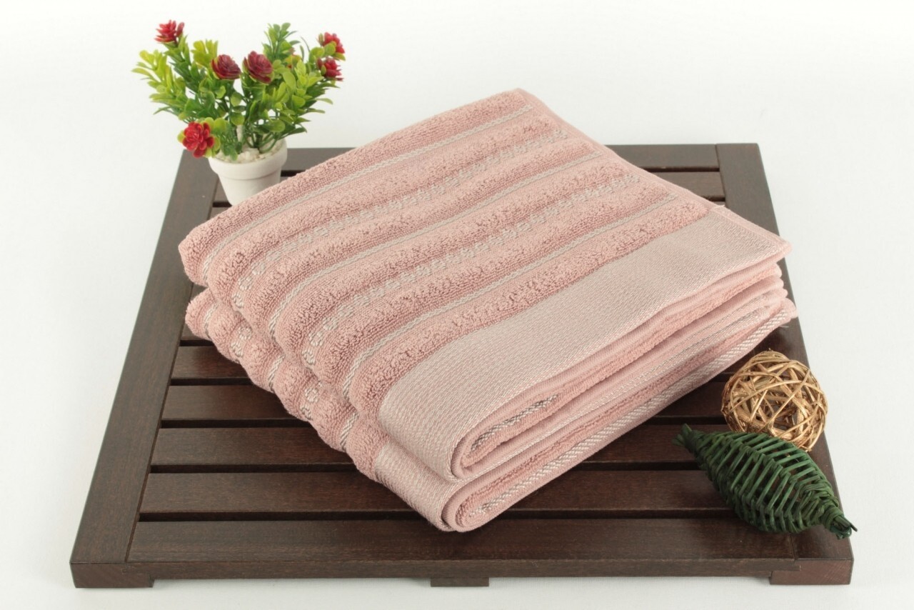 Set 2 prosoape de maini 50x90 cm, 100% bumbac, Saheser, Bombeli  Dusty Rose, roz - imagine 3